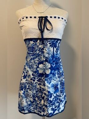 Maeve Anthropologie Blue Floral Strapless Dress – Size XL – NWT (0008)